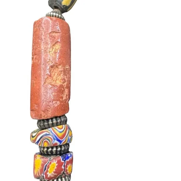 Vintage Ethnic Red Coral & Bakelite Cane Glass Trade Beads Beaded Necklace 27" - Picture 9 of 10